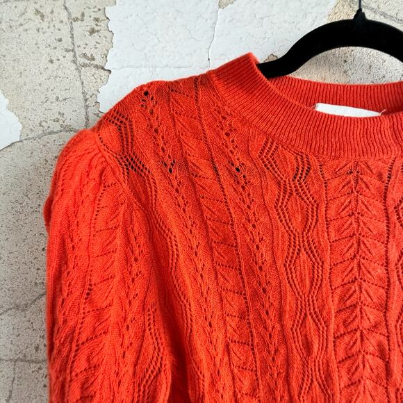 J.Crew Red Orange Pointelle Cable Knit Mock Neck Sweater Lightweight S - Picture 4 of 7